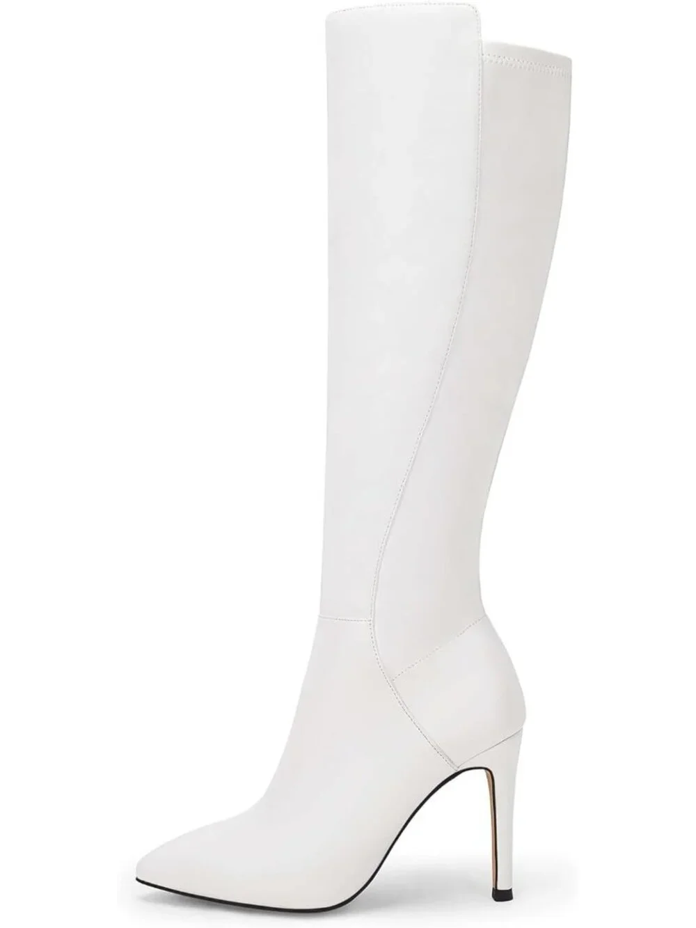 Women's White Faux Leather Zipper Dress Sexy Pointed Toe Knee High Boots